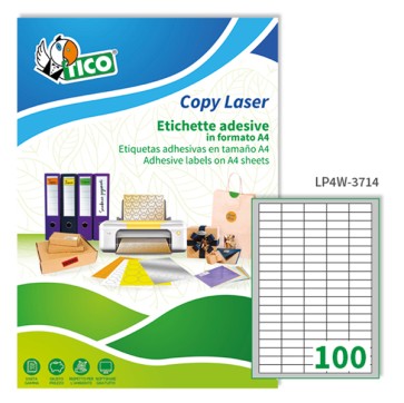 Etichette adesive LP4W - in carta - angoli arrotondati - laser - permanenti - 37 x 14 mm - 100 et/fg - 100 fogli - bianco - Tico