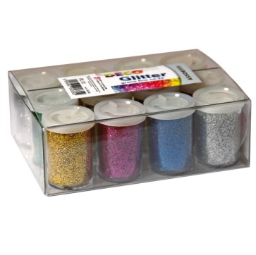 Glitter flacone grana fine - 25ml - colori assortiti - DECO - conf. 12 flaconi