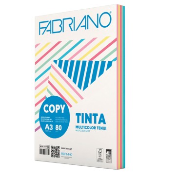 Carta Copy Tinta Multicolor - A3 - 80 gr - mix 5 colori tenui - Fabriano - conf. 250 fogli