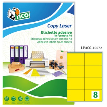 Etichette adesive LP4C - in carta - laser - permanenti - 105 x 72 mm - 8 et/fg - 70 fogli giallo opaco - Tico