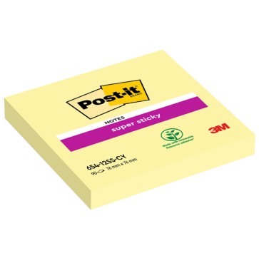 Blocco foglietti Super Sticky - 654-12SS-CY - 76 x 76 mm - giallo Canary - 90 fogli - Post it