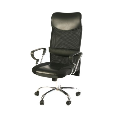 Poltrona direzionale W1008 - con ruote e braccioli - tessuto traspirante/PU - nero - Serena Group