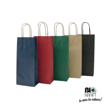Portabottiglie BARBERA - maniglie cordino - 14 x 9 x 38 cm - carta biokraft - verde - Mainetti Bags - conf. 20 pezzi