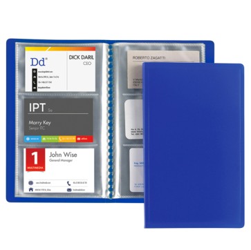 Porta biglietti da visita - 20 buste con 3 tasche ciascuna - 12,5x20,5 cm - blu - Favorit