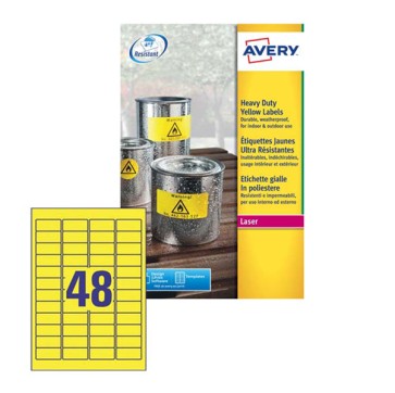 Etichette adesive L6103 - in poliestere - laser - permanenti - 45,7 x 21,2 mm - 48 et/fg - 20 fogli - giallo fluo - Avery