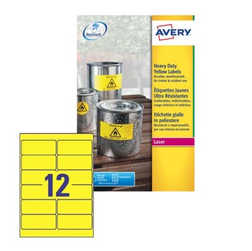 Etichette adesive L6107 - in poliestere - laser - permanenti - 99,1 x 42,3 mm - 12 et/fg - 20 fogli - giallo fluo - Avery