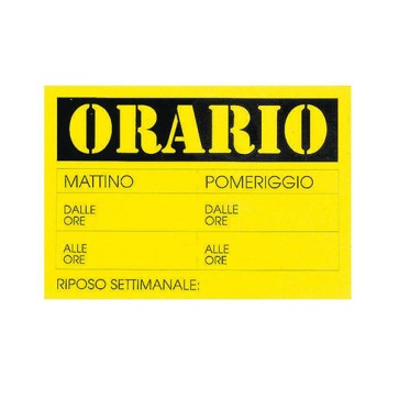 Cartello in cartoncino ORARIO DALLE…ALLE... - 23x32 cm - giallo - CWR