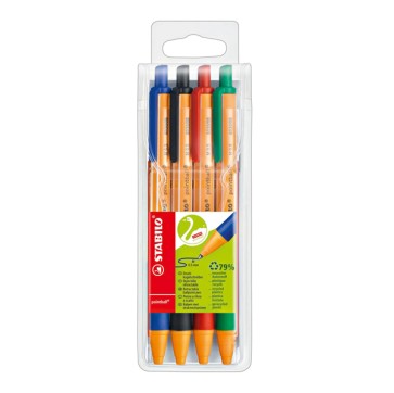 Penna a sfera a scatto Pointball Green - tratto 0,5mm - 4 colori - Stabilo - conf. 4 pezzi