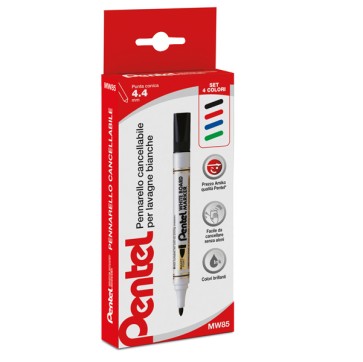 Marcatore per lavagne cancellabili MW85 - astuccio 4 colori assortiti - linea Amiko - Pentel