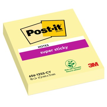 Blocco foglietti Super Sticky - 656-12SS-CY-EU - 47,6 x 76 mm - giallo Canary - 90 fogli - Post it