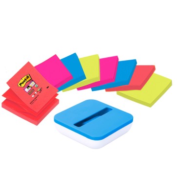 Dispenser da tavolo per Post it  Super Sticky Z Notes - VAL-SS8P-R330 - 8 ricariche incluse - 76 x 76 mm - colori assortiti - Post it