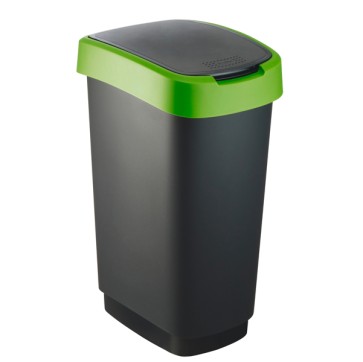 Pattumiera con coperchio basculante - 40,1x29,1x60,2 cm - PPL - 50 L - nero/verde - Rotho