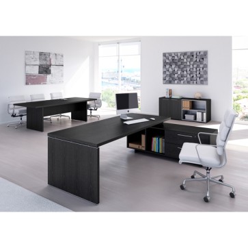 Scrivania Manager Prestige - con mobile servizio reversibile - 180 x 90 x 74 cm - nero venato