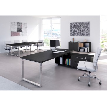 Scrivania Manager Prestige Metal - con mobile servizio reversibile - 180 x 90 x 74 cm - nero venato