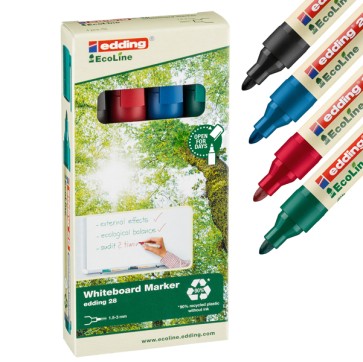 Marcatore per lavagne bianche 28 EcoLine - punta conica - da 1,5 a 3 mm - colori assortiti - Edding - astuccio 4 pezzi