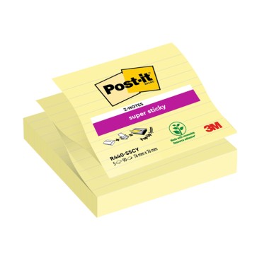 Ricarica foglietti Post-it Super Sticky - R440-SSCY - a righe - 101 x 101 mm - giallo Canary - 90 fogli - Post-it