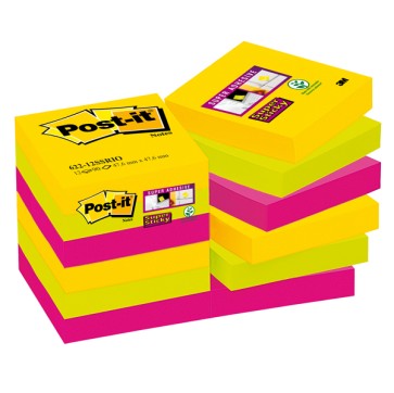 Blocco foglietti Post it  Super Sticky - 622-12SS-RIO-EU - 47,6 x 47,6 mm - colore Rio de Janeiro - 90 fogli - Post it