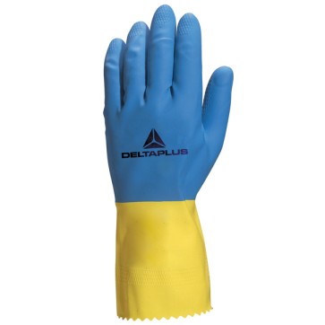 Guanti da lavoro industriale Duocolor 330 - lattice floccato cotone - taglia 7/8 - blu/giallo - Deltaplus