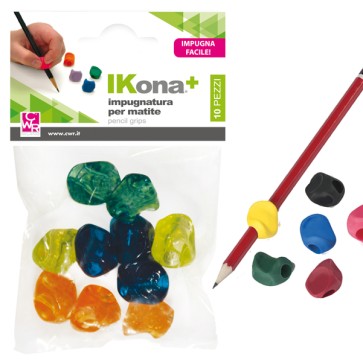Impugnatura per matite - gomma - colori assortiti - IKona+ - conf. 10 pezzi