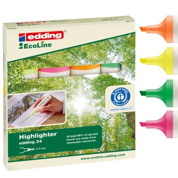 Evidenziatore 24 EcoLine - punta scalpello - da 2 a 5 mm - colori assortiti - Edding - astuccio 4 pezzi