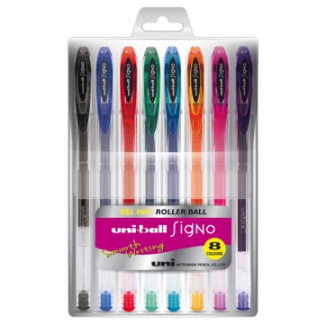 Penna a sfera gel Uni Ball Signo con cappuccio - punta 0,7 mm - colori assortiti  - Uni Mitsubishi - astuccio 8 pezzi