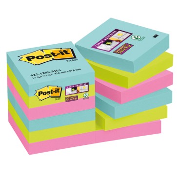 Blocco foglietti Post it  Super Sticky - 622-12SS-MIA - 47,6 x 47,6 mm - colori Miami - 90 fogli - Post it