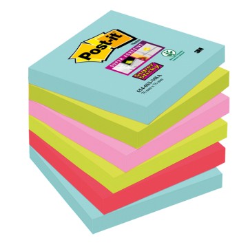 Blocco foglietti Post it  Super Sticky - 654-6SS-MIA - 76 x 76 mm - colore Miami - 90 fogli - Post it