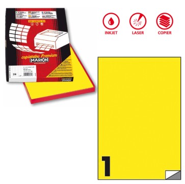 Etichette adesive C/503 - in carta - permanenti - 210 x 297 mm - 1 et/fg - 100 fogli - giallo fluo - Markin