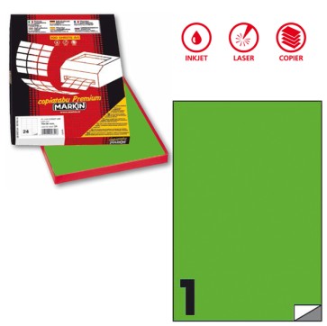 Etichette adesive C/503 - in carta - permanenti - 210 x 297 mm - 1 et/fg - 100 fogli - verde fluo
