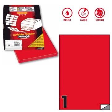 Etichette adesive C/503 - in carta - permanenti - 210 x 297 mm - 1 et/fg - 100 fogli - rosso fluo - Markin