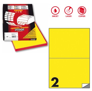 Etichette adesive C/509 - in carta - permanenti - 210 x 148,5 mm - 2 et/fg - 100 fogli - giallo fluo - Markin