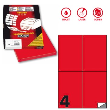 Etichette adesive C/519 - in carta - permanenti - 105 x 148,5 mm - 4 et/fg - 100 fogli - rosso fluo - Markin