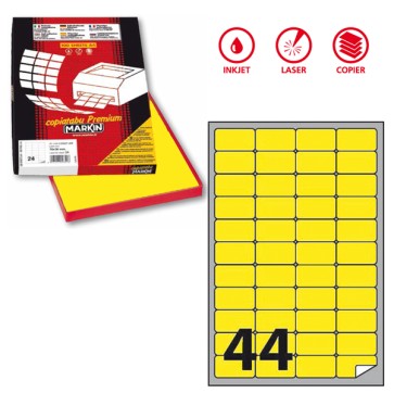 Etichette adesive A/406 - in carta - permanenti - 47,5 x 25,5 mm - 44 et/fg - 100 fogli - giallo fluo - Markin
