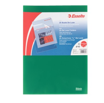 Cartelline a L De Luxe - PPL - buccia - 21 x 30 cm - verde - Esselte - conf. 25 pezzi