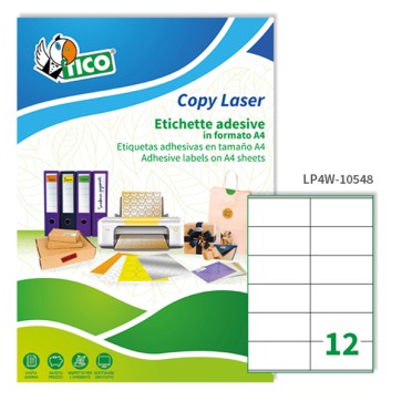 Etichette adesive LP4W - in carta - con margini - laser - permanenti - 105 x 48 mm - 12 et/fg - 100 fogli - bianco - Tico