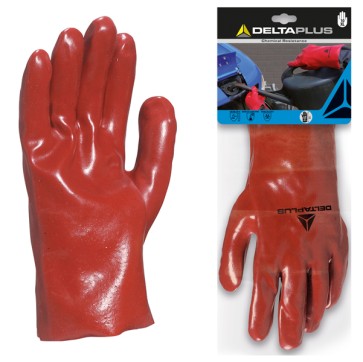 Guanti in PVC - lunghezza 27 cm - spessore 0,9 mm -  PVC/cotone interlock - taglia 10 - rosso - Deltaplus - blister