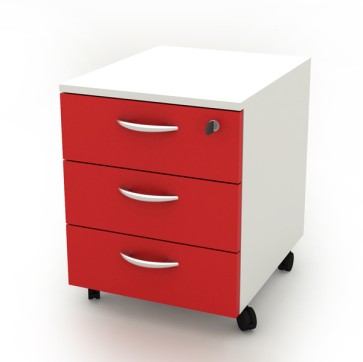 Cassettiera Rainbow - 3 cassetti - con ruote - 41 x 50 x 52,2 cm - bianco/rosso