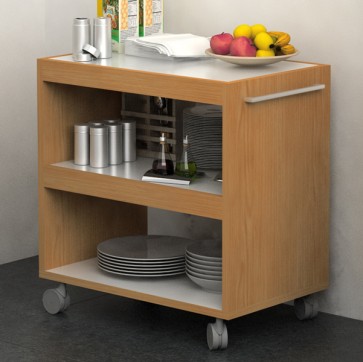 Carrello angolo Ristoro - su ruote - 70 x 43,8 x 73 cm - bianco/noce chiaro
