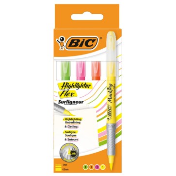 Evidenziatore Flex Highlighter - colori assortiti - Bic - astuccio 4 pezzi