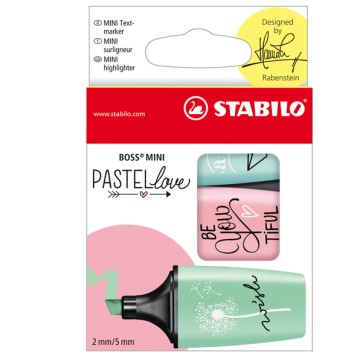 Evidenziatore Boss Mini Pastellove - punta a scalpello - tratto 2 - 5 mm - colori assortiti pastel - Stabilo - astuccio 3 pezzi
