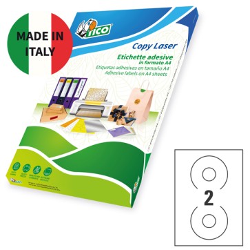 Etichetta adesiva per CD LP4W Tico - carta bianca opaca - D 117 mm - 2 etichette per foglio - scatola 100 fogli A4