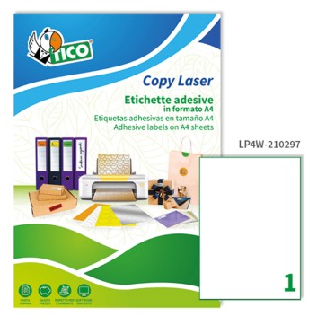 Etichette adesive LP4W - in carta - laser - permanenti - 210 x 297 mm - 1 et/fg - 100 fogli - bianco - Tico
