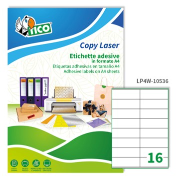 Etichette adesive LP4W - in carta - con margini - laser - permanenti - 105 x 36 mm - 16 et/fg - 100 fogli - bianco - Tico
