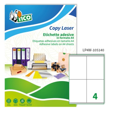 Etichette adesive LP4W - in carta - con margini - laser - permanenti - 105 x 140 mm - 4 et/fg - 100 fogli - bianco - Tico