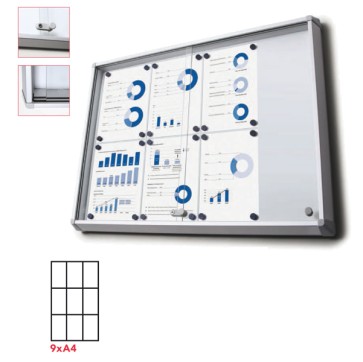 Bacheca per interni - magnetica - 9 fogli A4 - ante scorrevoli - Studio T