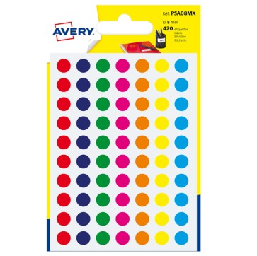 Etichette adesive tonde PSA - in carta - permanenti - diametro 8 mm - 70 et/fg - 6 fogli - colori assortiti - Avery
