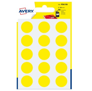 Etichette adesive tonde PSA - in carta - permanenti - diametro 19 mm - 15 et/fg - 6 fogli - giallo - Avery