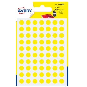 Etichette adesive tonde PSA - in carta - permanenti - diametro 8 mm - 70 et/fg - 7 fogli - giallo - Avery