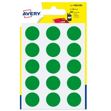 Etichette adesive tonde PSA - in carta - permanenti - diametro 19 mm - 15 et/fg - 6 fogli - verde - Avery
