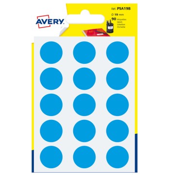 Etichette adesive tonde PSA - in carta - permanenti - diametro 19 mm - 15 et/fg - 6 fogli - blu - Avery